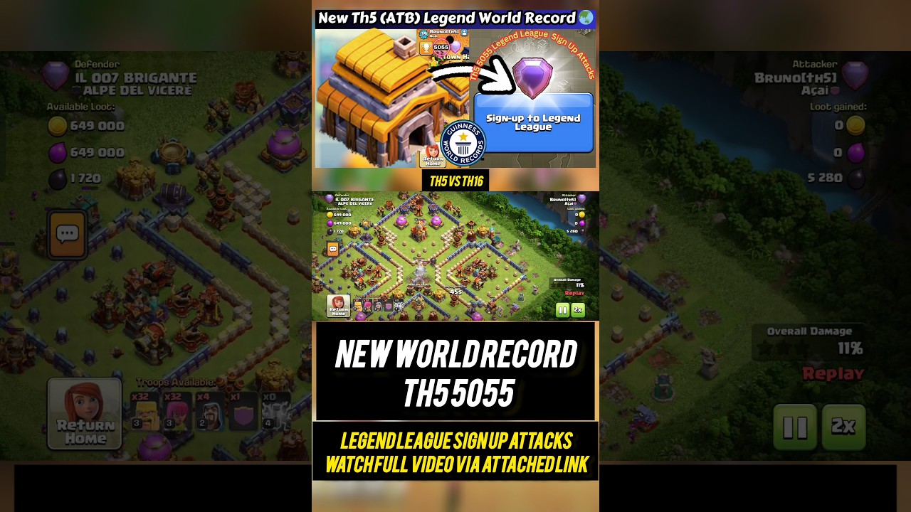 Th5 ATB World Record 🌏|Th5 5055 Legend League Raid