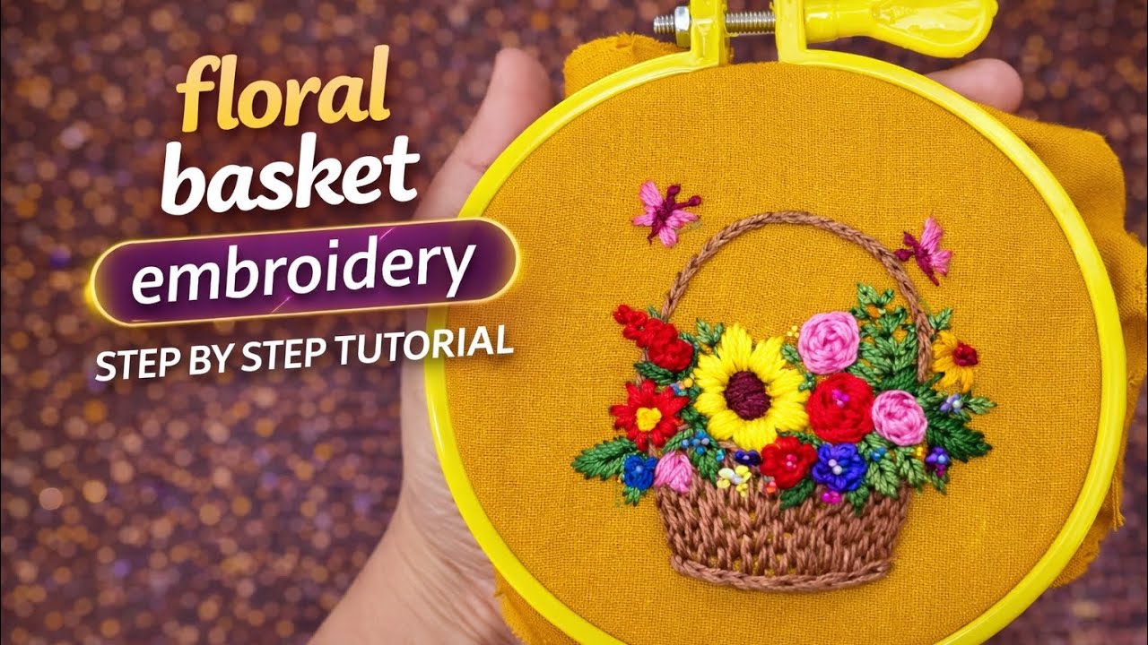 Easy flower basket embroidery /flower basket/easy Embroidery 💕