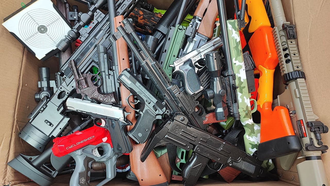 Big Box of Guns Toys ! Military Gun - NERF, AIRSOFT, GEL Ball Blaster Guns