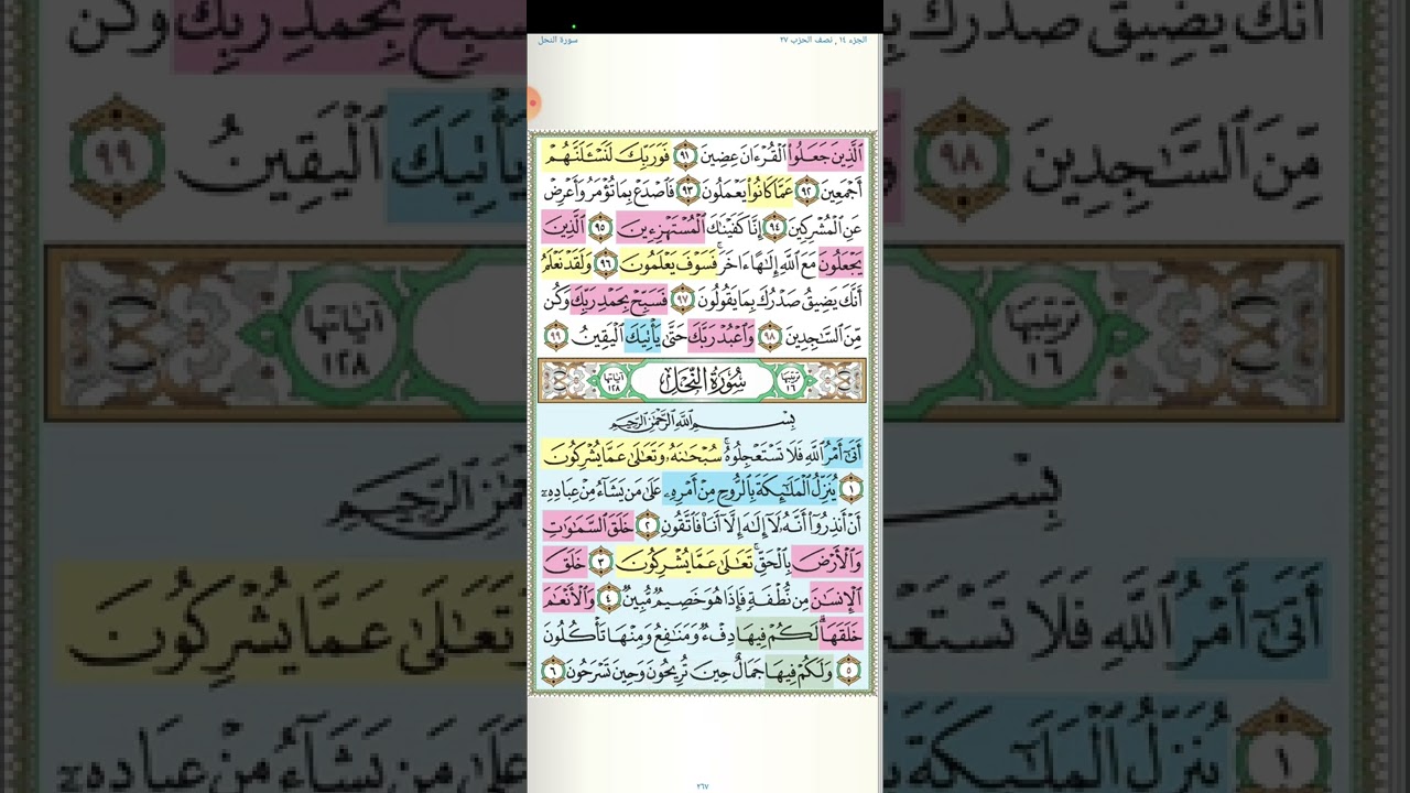 تثبيت وتربيط سورة النحل[ الربع الأول ] من ايه ١ حتى ايه ٢٩  .
