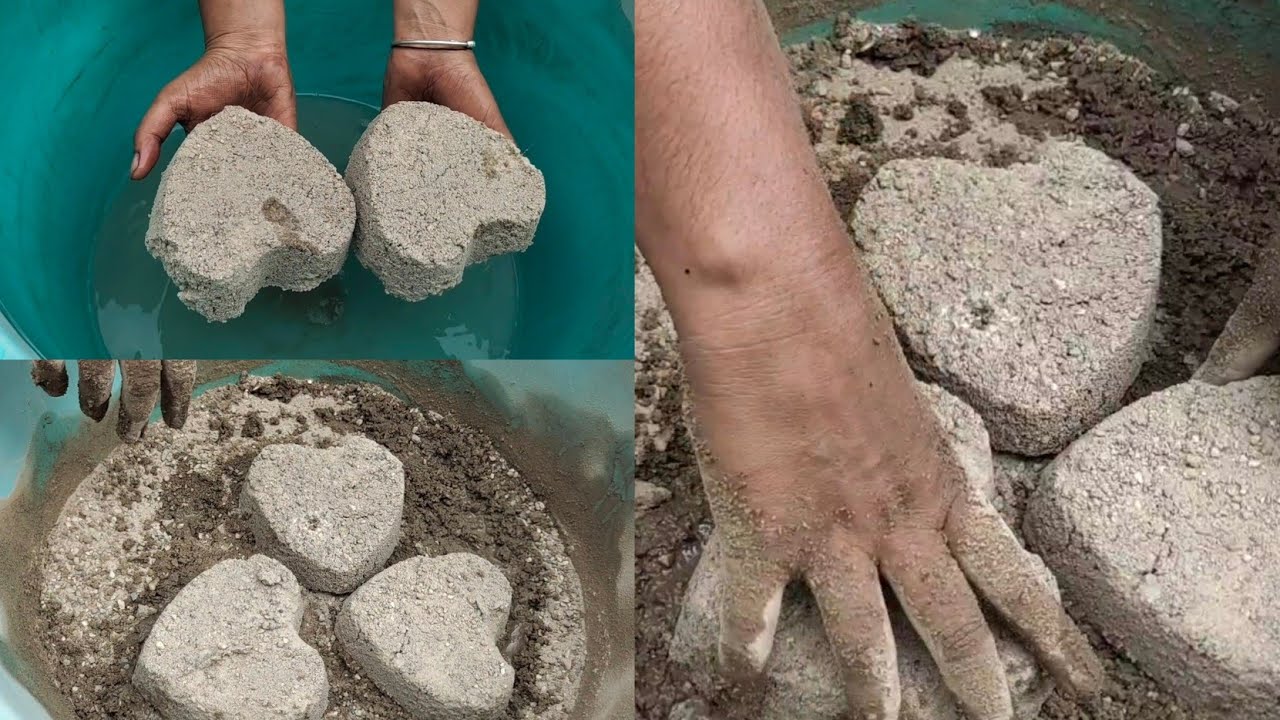 Asmr - Soft crispy crunchy yellow sand heart 💛 crumbling in water 💦