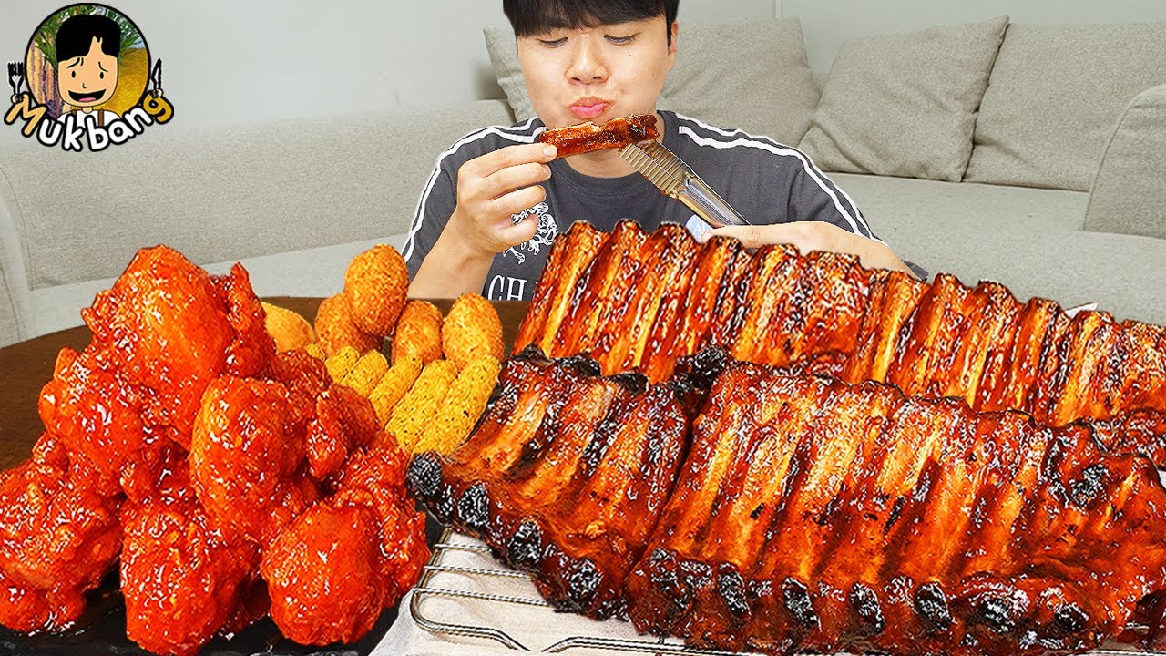 ASMR MUKBANG | Жареный цыпленок, Свиная котлета, лапша с черной фасолью, кимчи Корейская еда