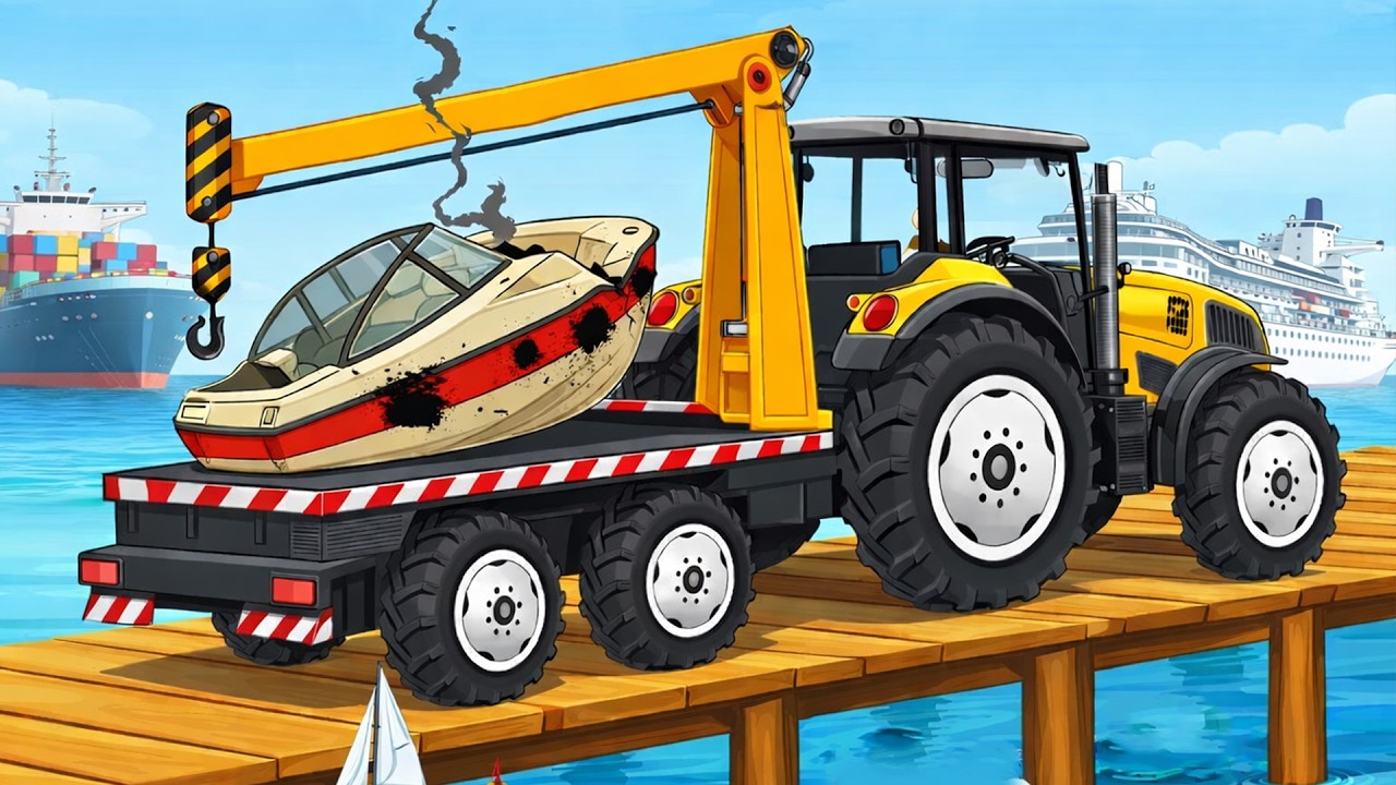 Crane Truck Rescues Broken Boat! 🚧🚤 | Harbor Recovery Mission | The Bear’s Garage Animation