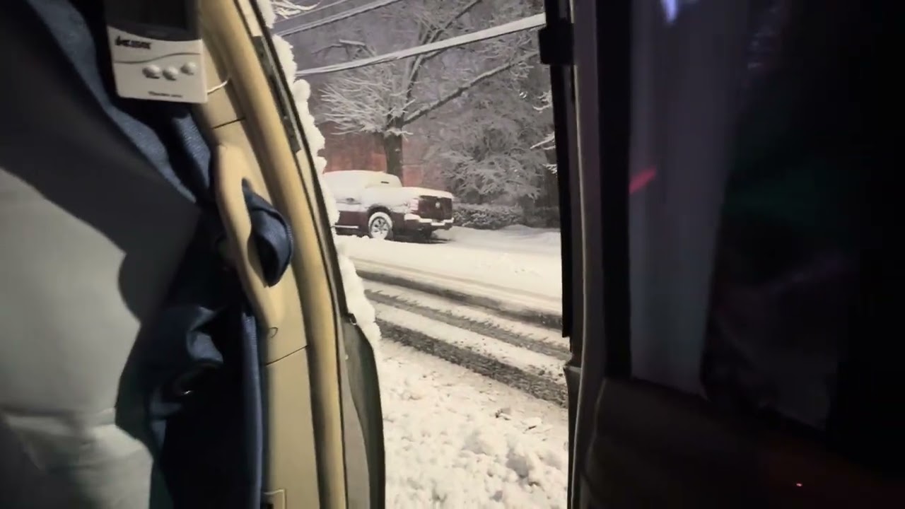 Snowy night urban camping #camperconversion #minivancamper #camper #vanlife #snowcamping 