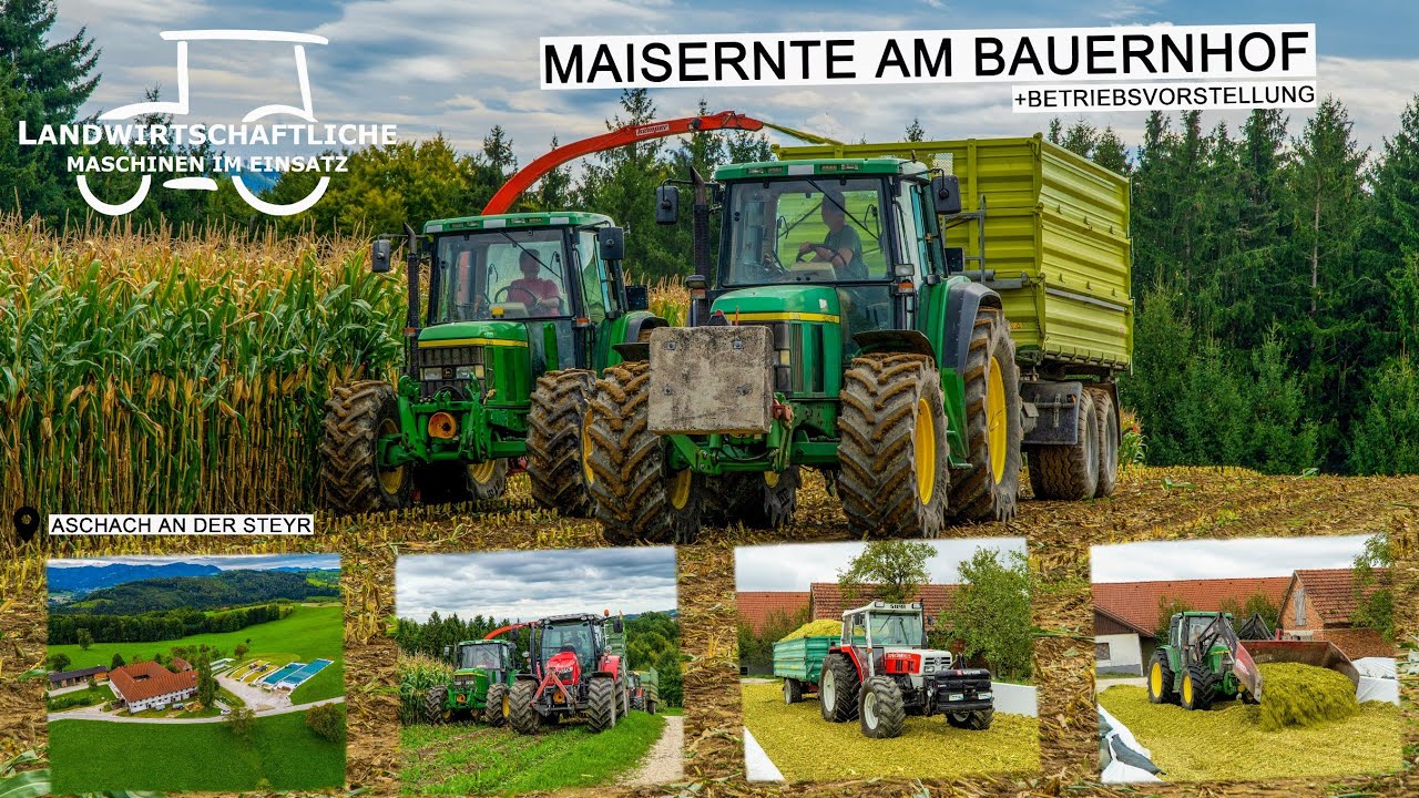 Maisernte am Bauernhof | Maishäckseln | 7 Traktoren auf 4 Fahrsilos | Bauernhofgeschichten | 4K