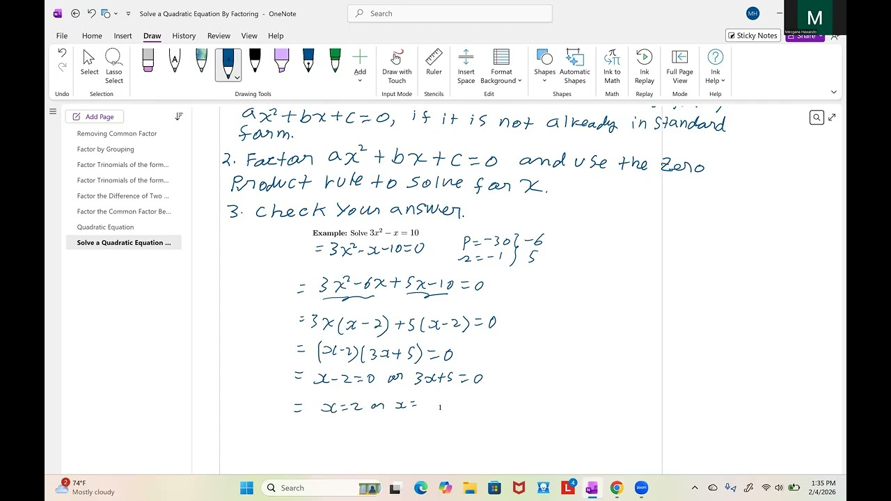 Solve a Quadratic Equation by Factoring