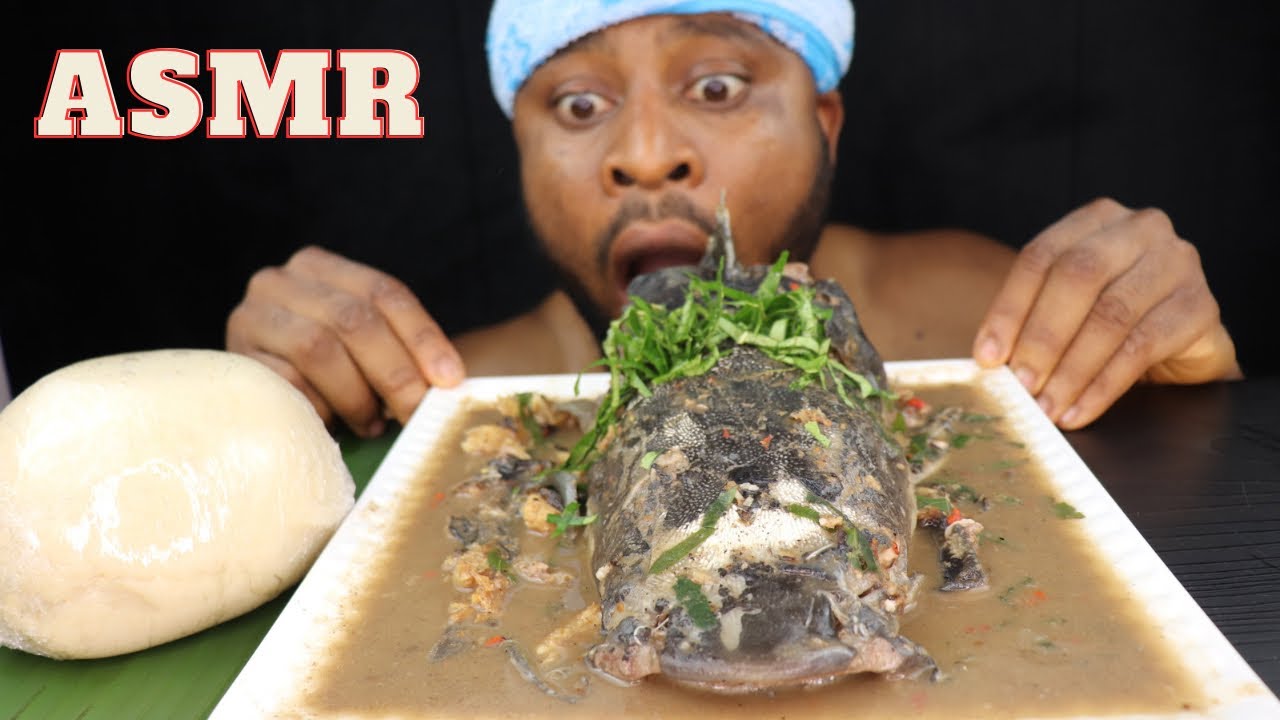 Mukbang Asmr Big River CATFISH head White Pepper Soup/Ofe Nsala/ Nigeria food mukbang!