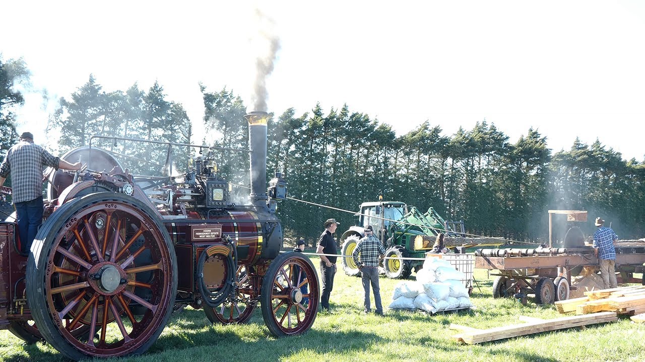 Antique Burrell Traction Engine Running a Portable Sawmill at the 2024 Wheat and Wheels Rally