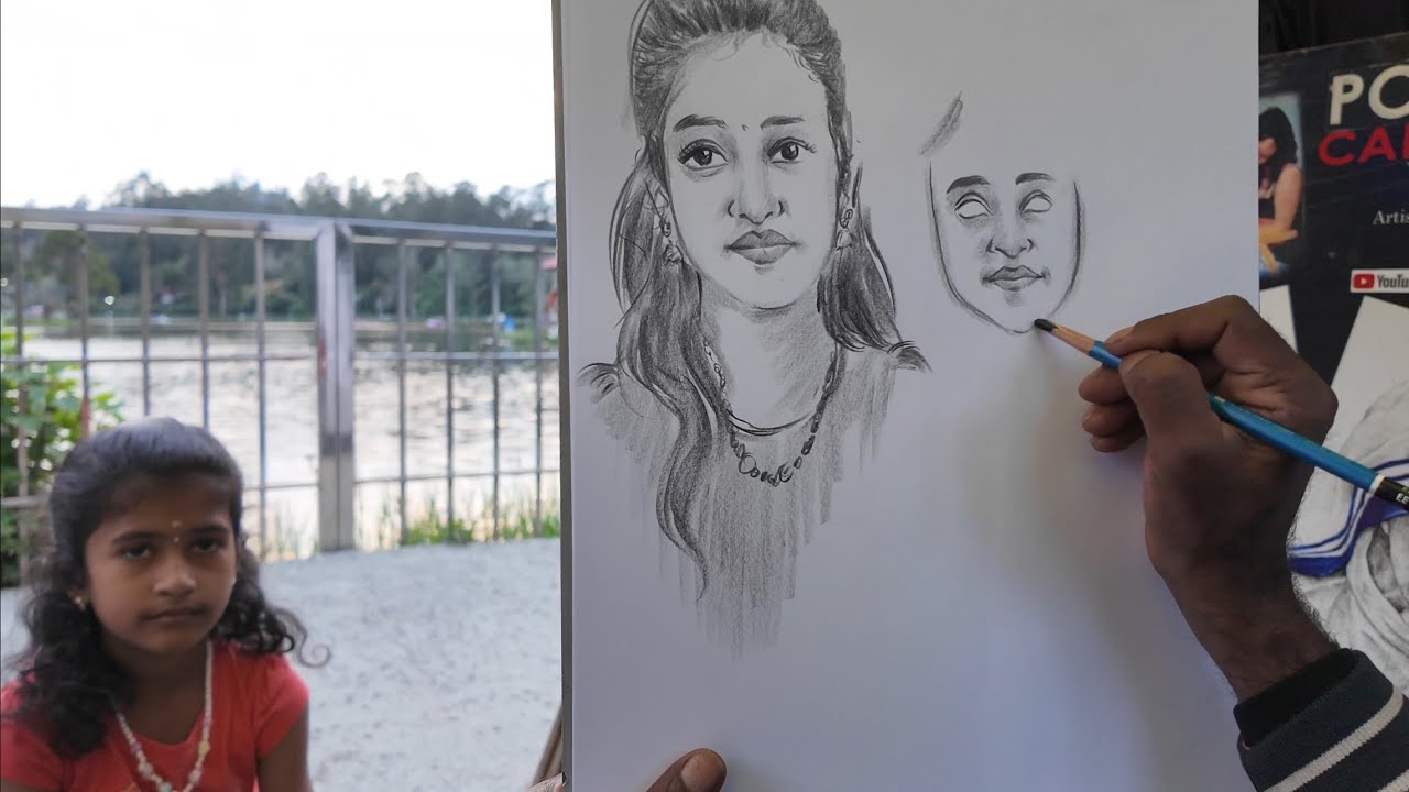 Street artist live portrait sketch 157