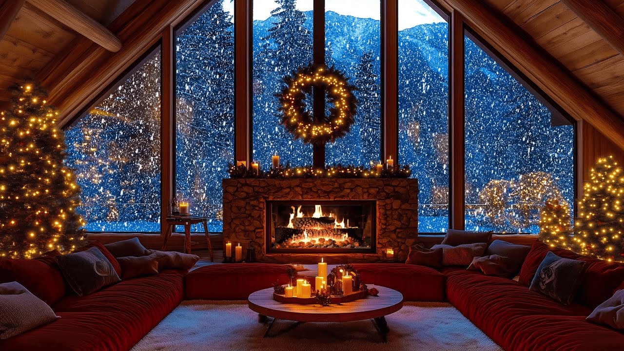 Snowy Winter Retreat Ambience by the Countryside | Relaxing Piano & Fireplace Glow for Chill & Relax