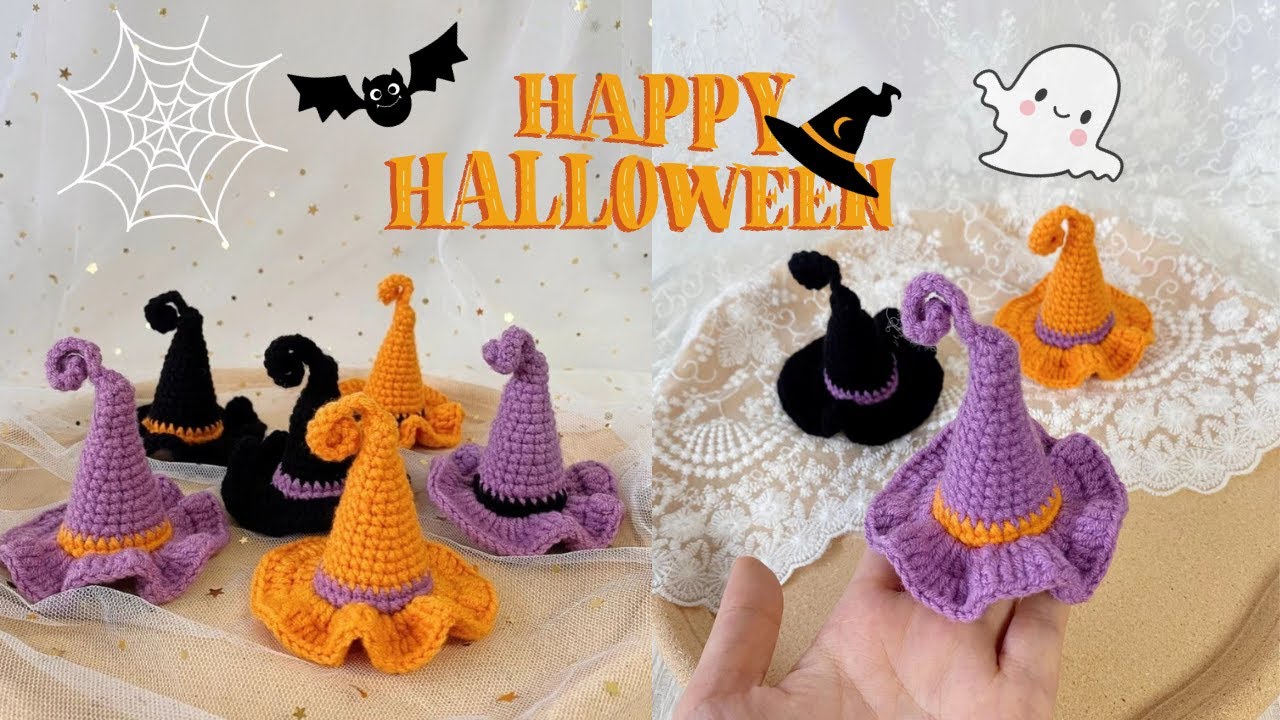 How To Crochet Witch Hat Hairclip | Hướng dẫn móc kẹp tóc mũ phù thủy | @Hanabi Amigurumi