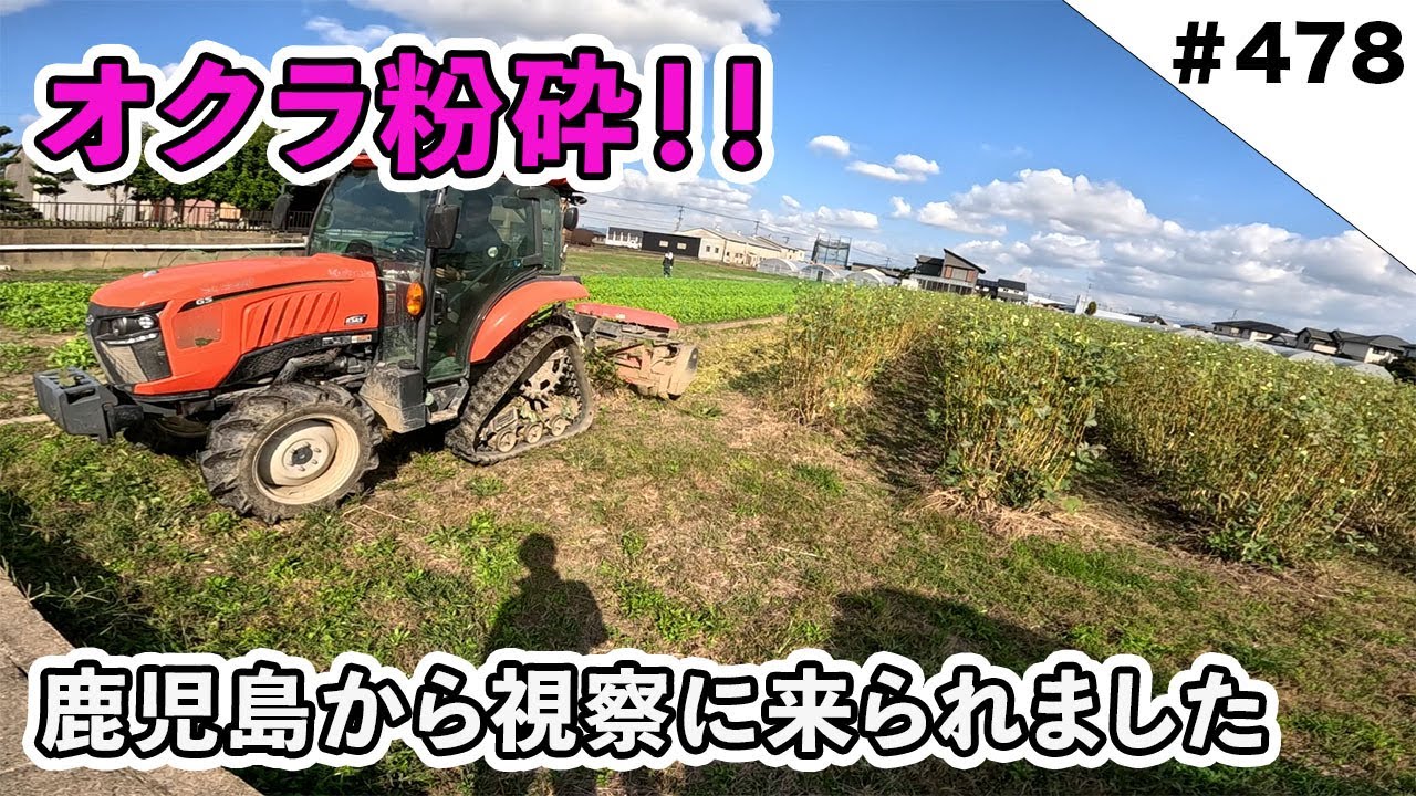 いよいよオクラ粉砕！！　鹿児島より視察に来られました