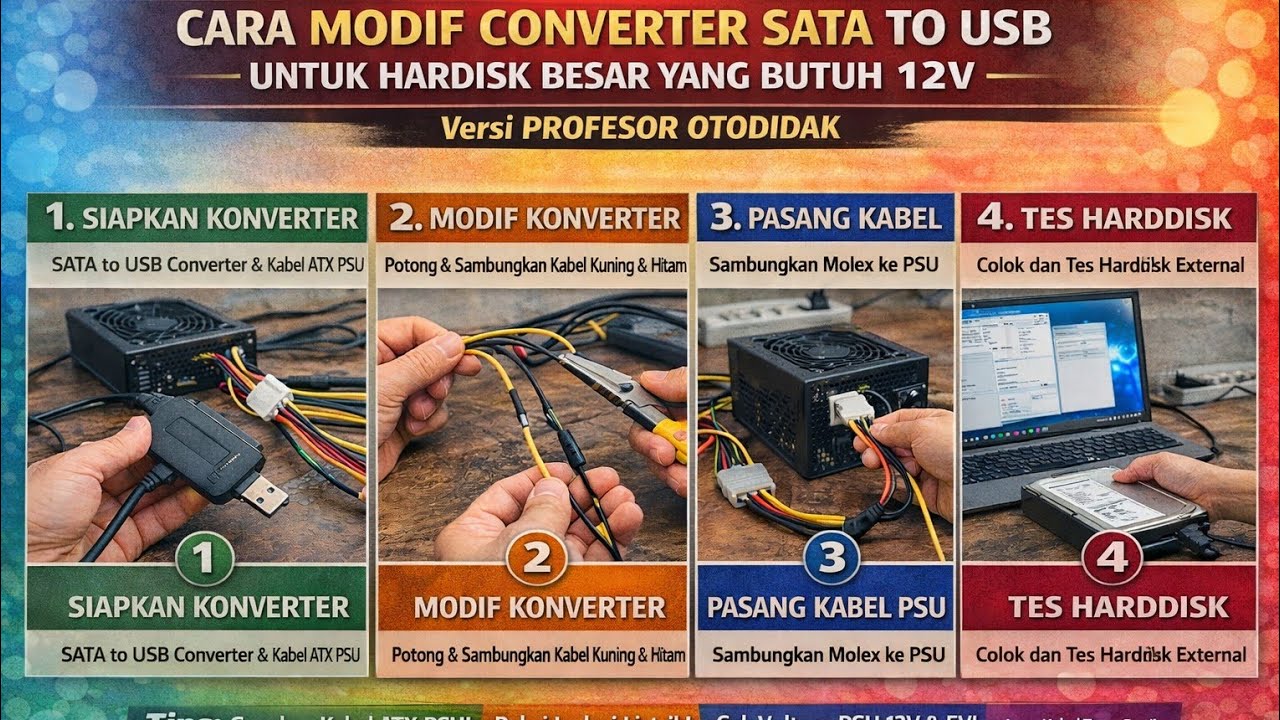 Penemuan Cara modiv converter sata to usb untuk hardisk besar yang butuh 12v