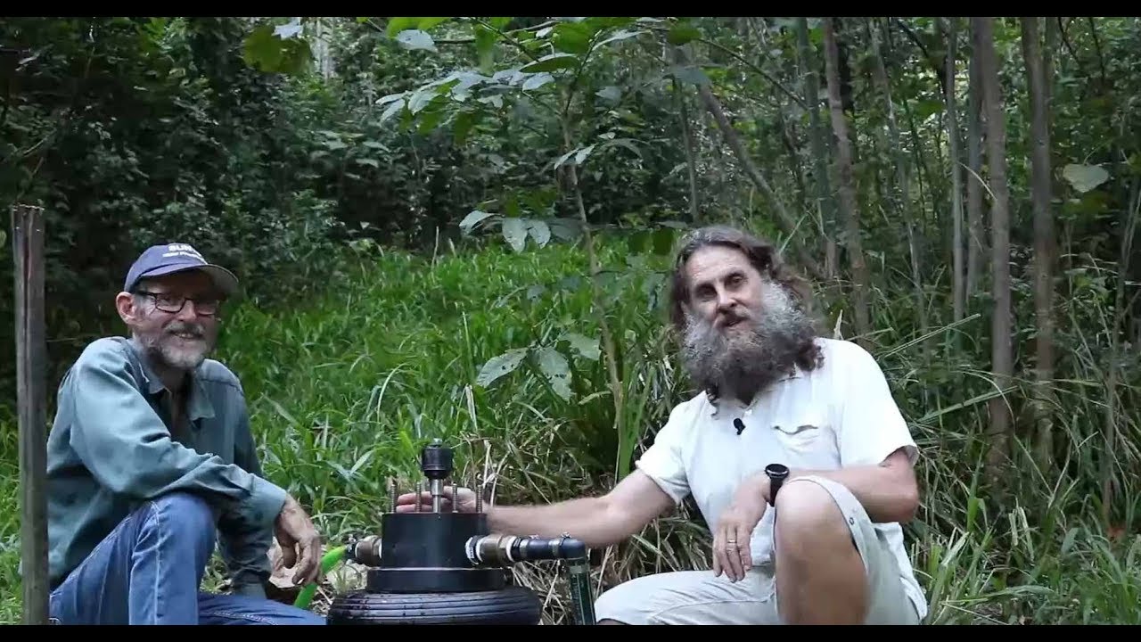 Ian Trew FREE ENERGY. NO FUEL Permaculture Pumping. Noosa Forest Retreat Gravity powered  water pump