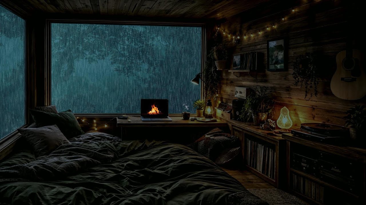 Heavy Rain on Cliff Cabin 🌧️ Fall Asleep Fast Tonight