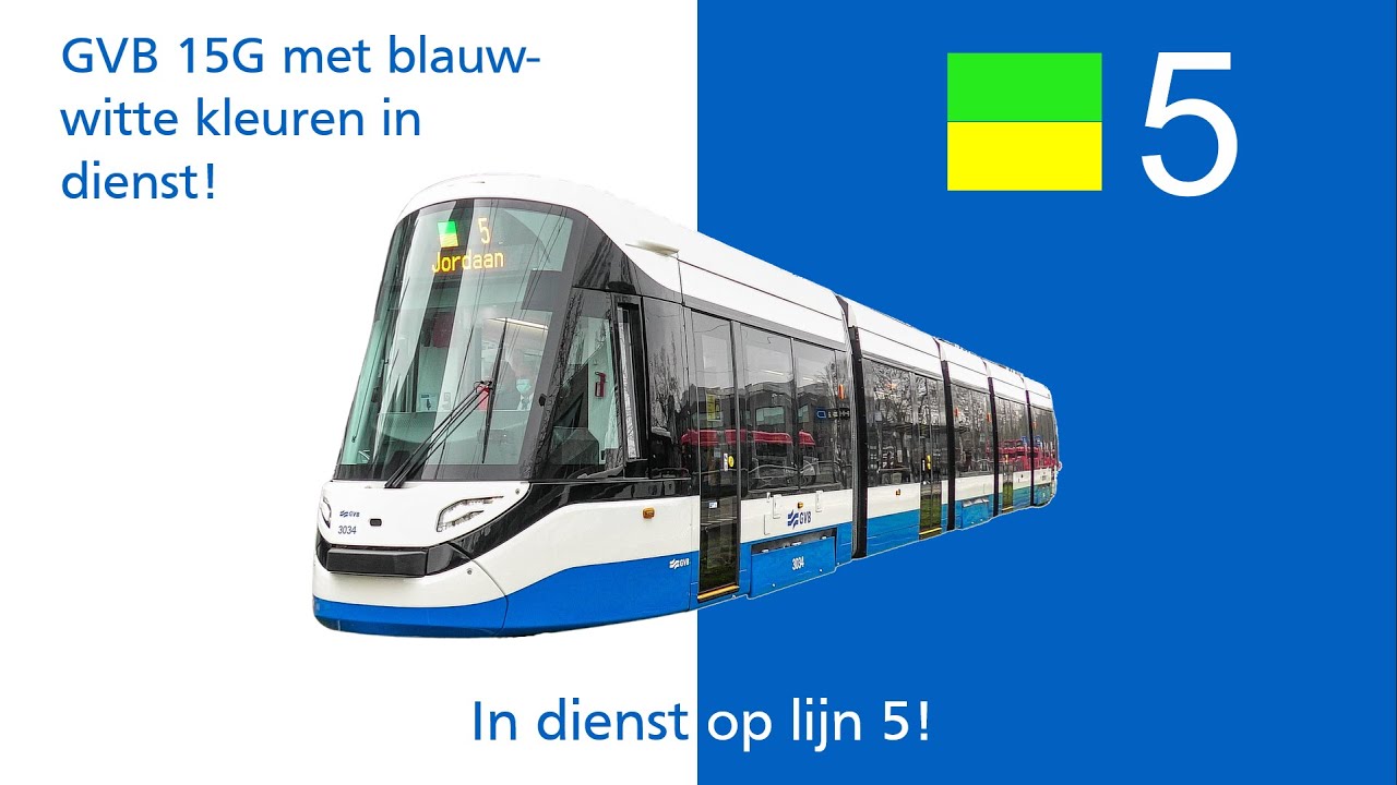 De eerste GVB 15G tram met blauw-witte kleurstelling in dienst!