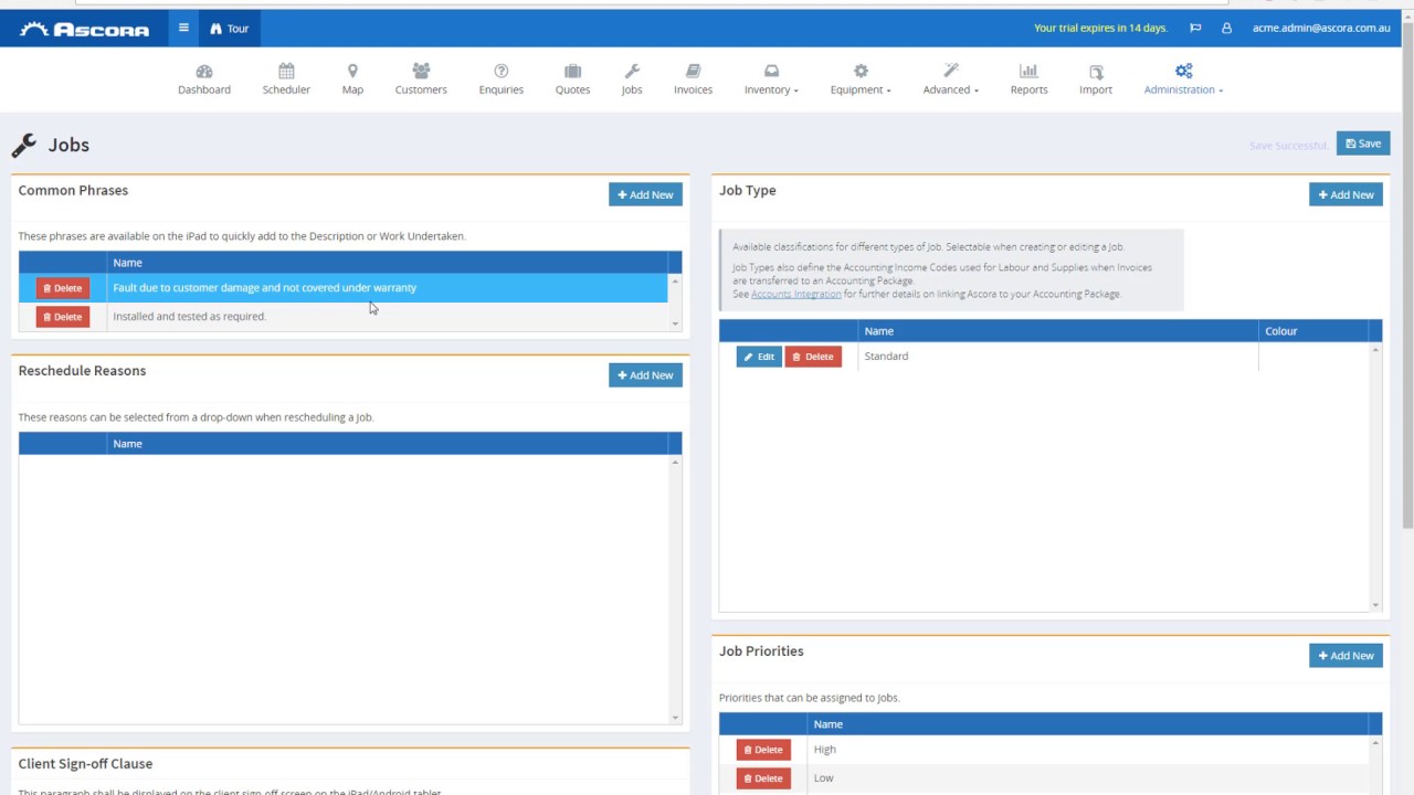 Ascora Job Management - Initial Setup Steps