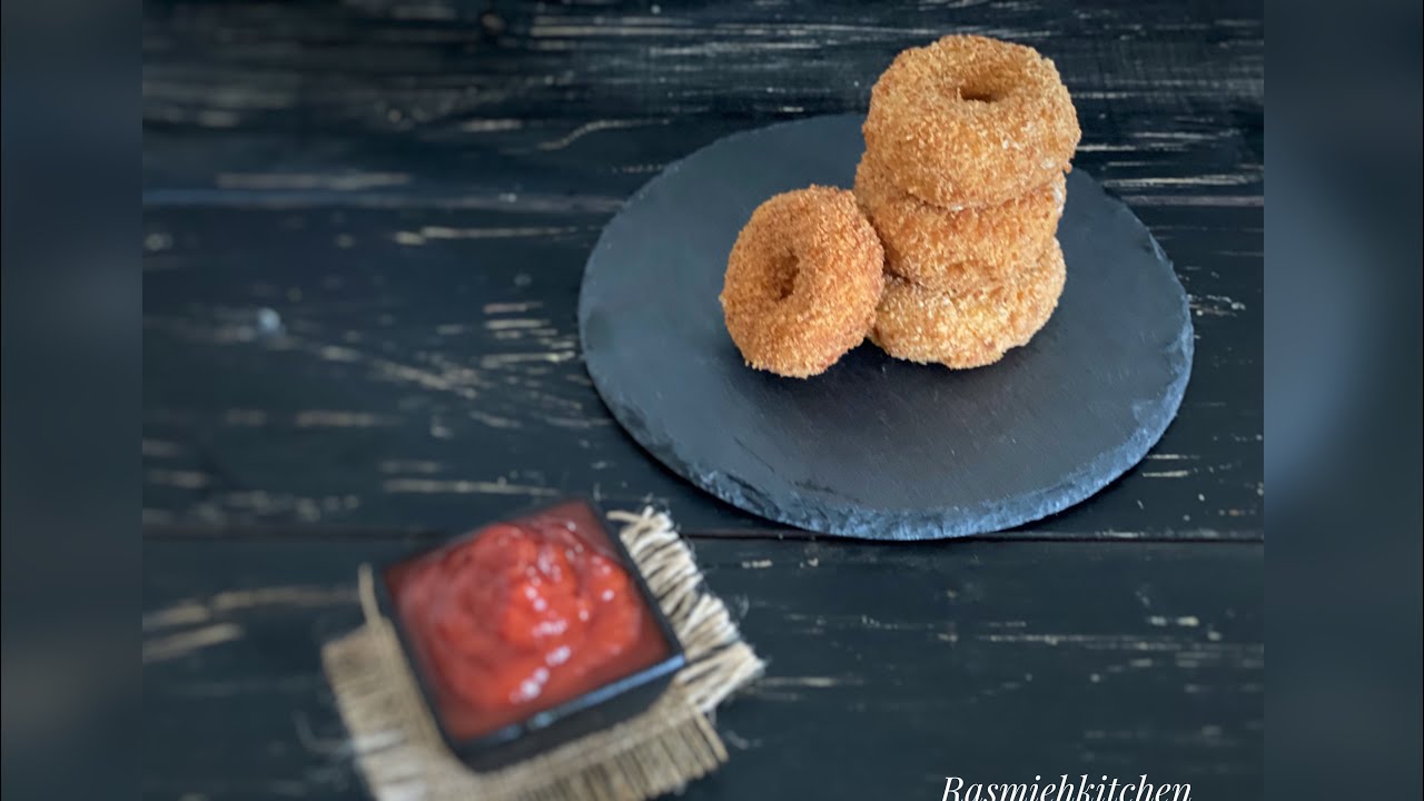 حلقات البصل المقرمشة بالجبنة😋  Cheese Onion Rings  من ألذ وأجمل أنواع المقبلات يلي تزين السفرة