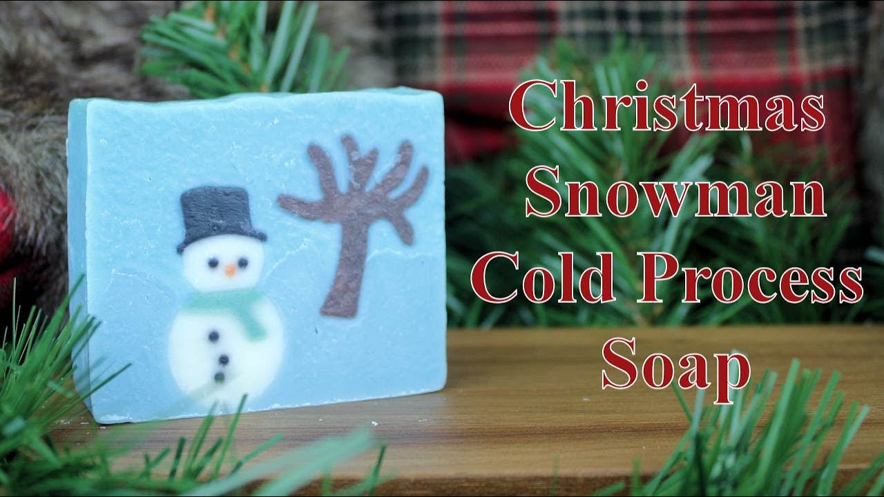 Creating our festive Christmas Snowman cold process soap using embeds & soap dough