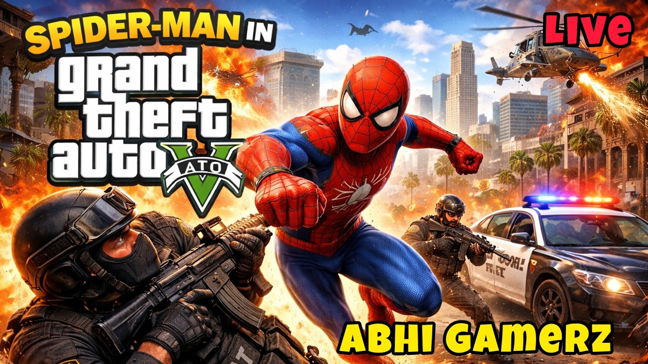 🔴 LIVE GAT V :Spider Man Destroys The City 😱🔥GTA V with Abhi Gamerz Live |