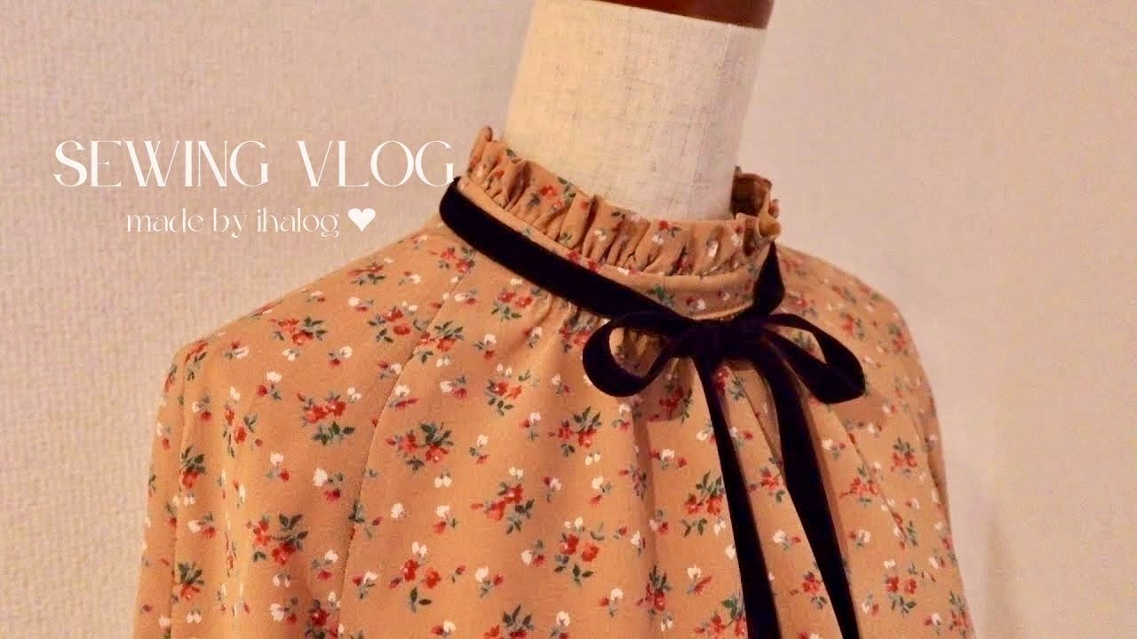 [Влог о шитье] Я сшила милую блузку в винтажном стиле, используя собственную выкройку 🎀🐦‍⬛🌙