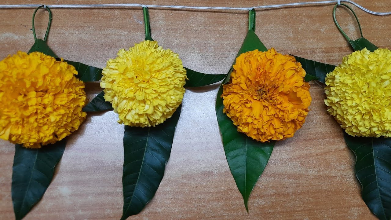 How to make Zendu flower Toran for Dussehra| marigold flower leaves Toran #dussehra #easycraftidea