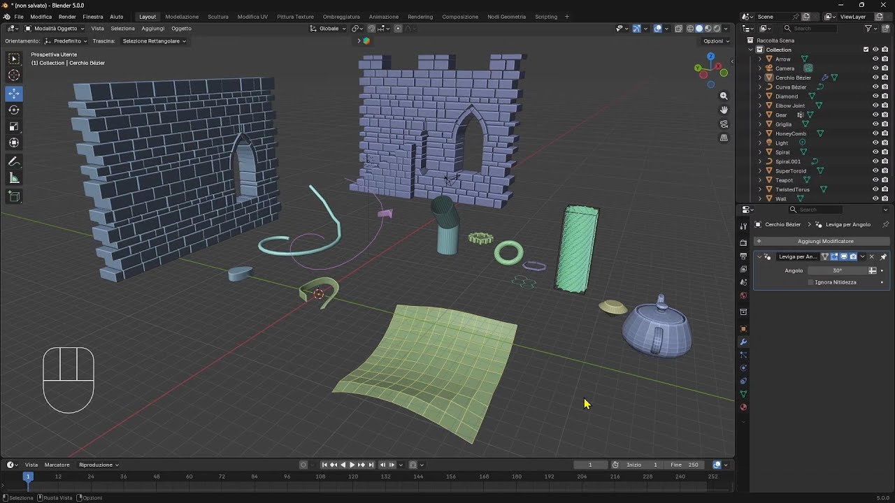 BLENDER - Lezione 10 - Extra, Assi, Perni, Modifica Proporzione, Converti Curva in Mesh, Solidifica