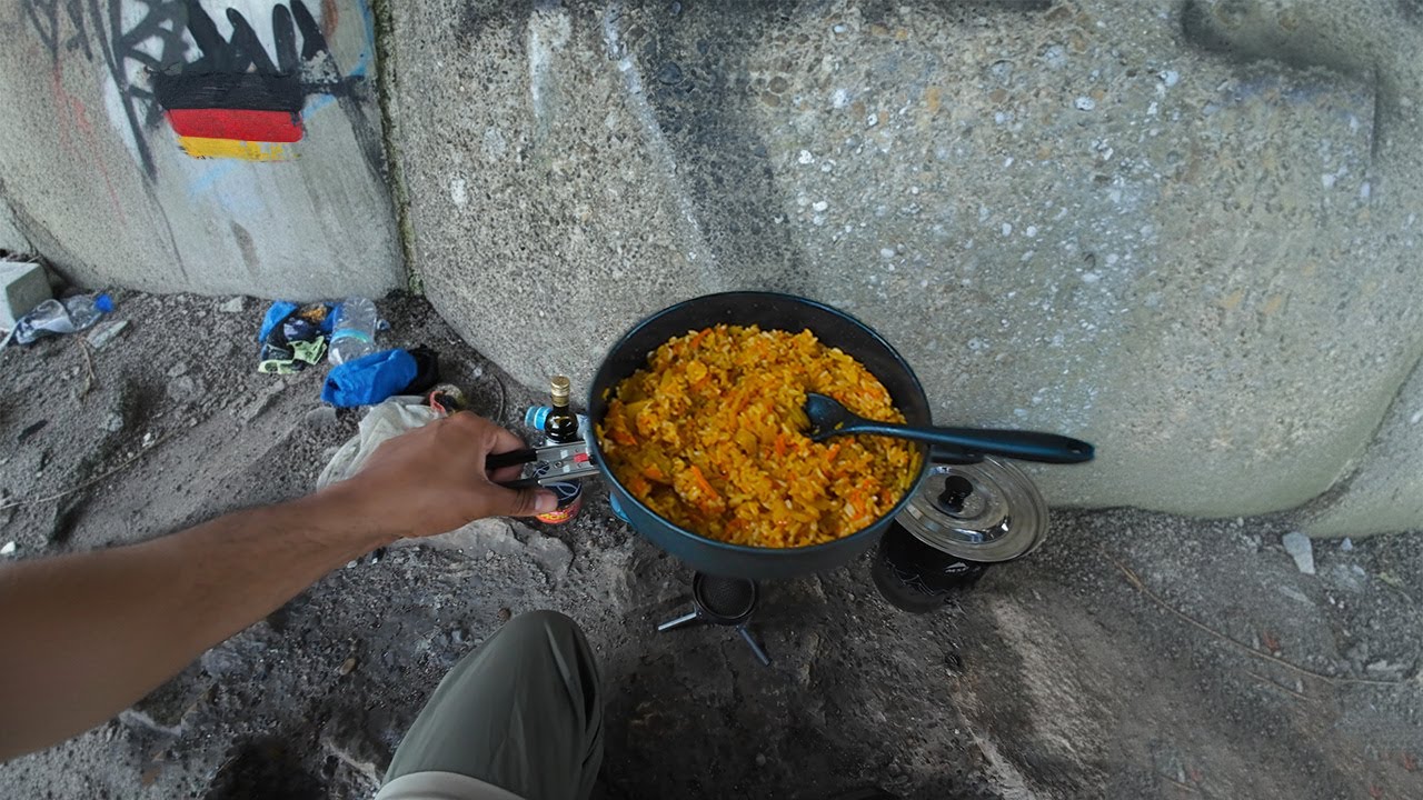 Vagabond Stealth Camping Under German Bridge Cooking Korean Food