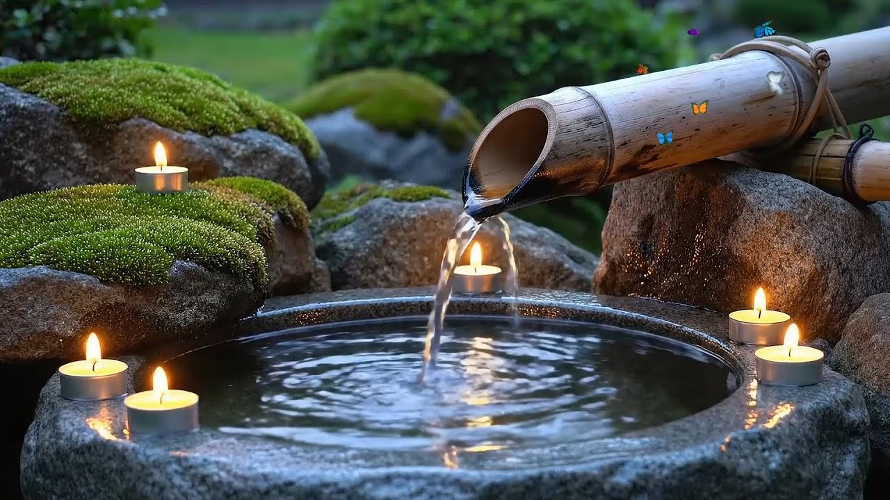 Soothing Zen Garden Bamboo Water Sounds & Candlelight Ambience for Deep Relaxation Sleep