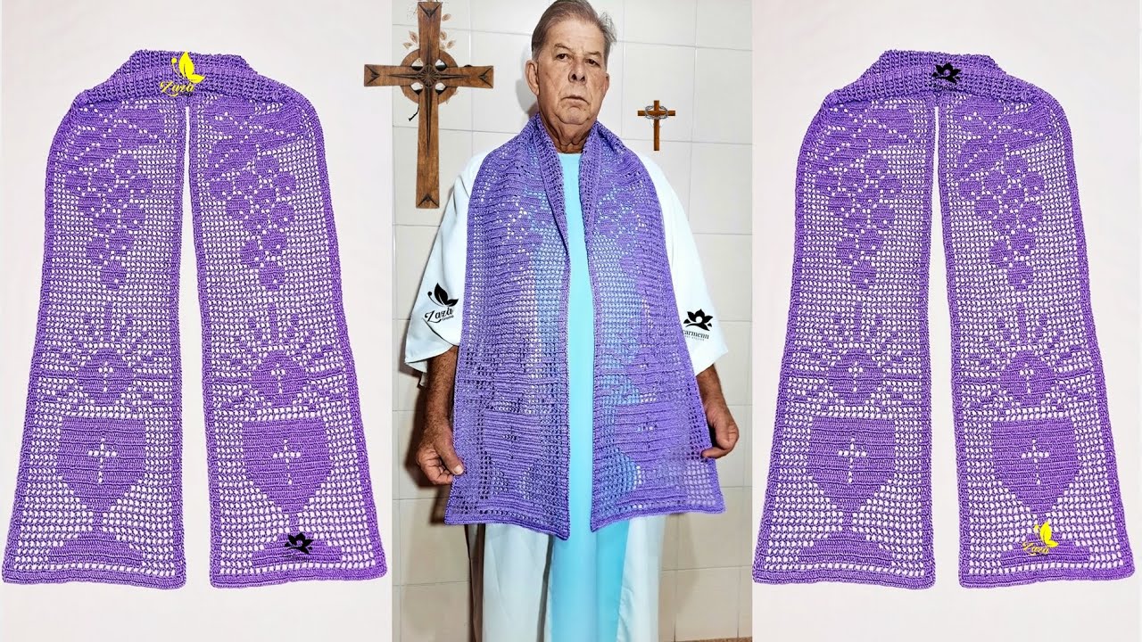 ESTOLA SACERDOTAL EM CROCHÊ FILÉ @ZAZÁSÎLVÁCROCHÊ