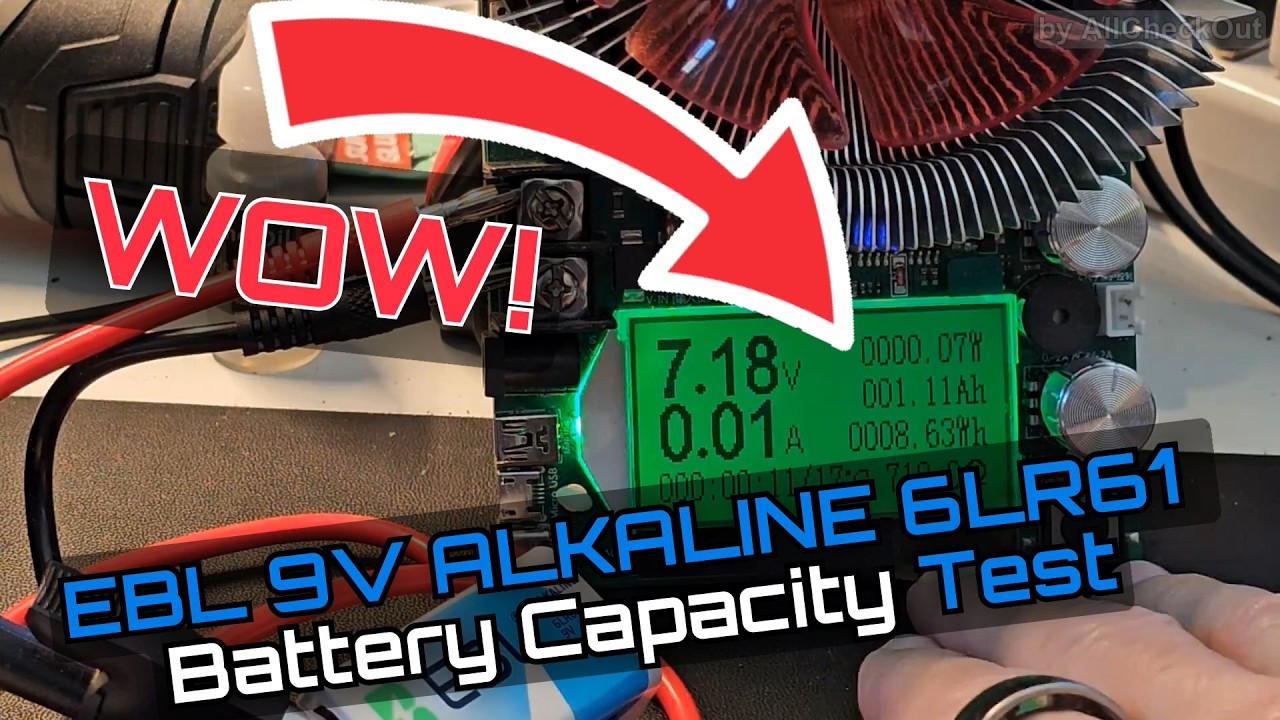 Тест емкости 8 щелочных батареек EBL 9 В 6LR61 (3 дня, мАч, мВтч, замедленная съемка)