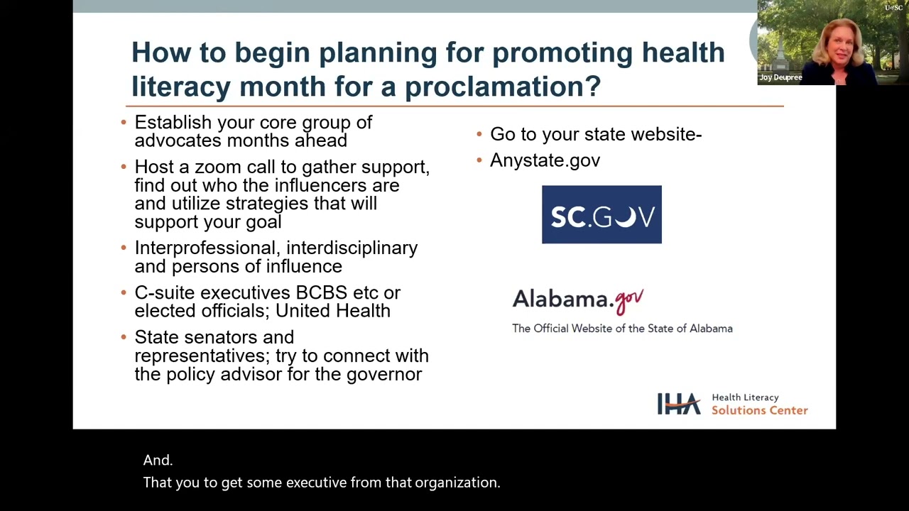 Webinar   Developing a Proclamation for Health Literacy Month