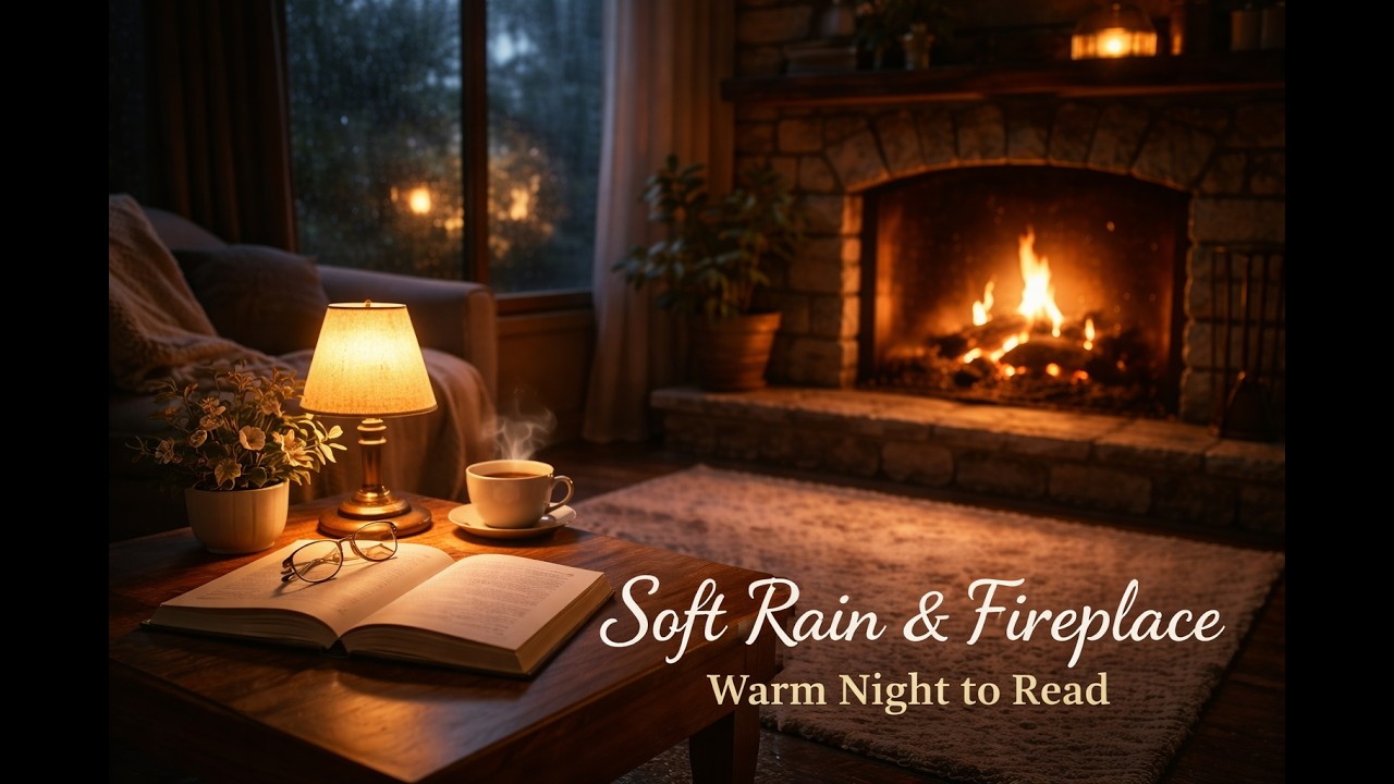 Soft Rain & Fireplace | Warm Night to Read