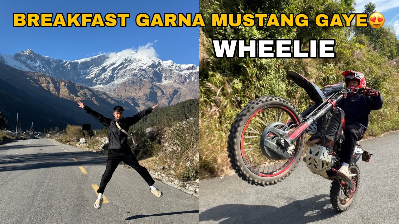 BREAKFAST GARNA MUSTANG PUGYE😍 POKHARA MA BABAL WHEELIE HANDAI🔥 @diwashbasnet46 