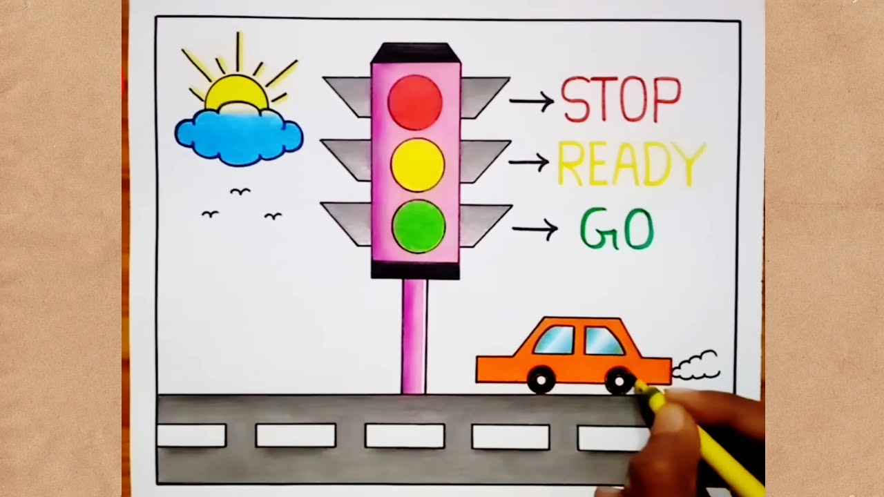 How to Draw Traffic Light / Traffic Signal Drawing / Road Safety Drawing / Traffic Light Drawing 