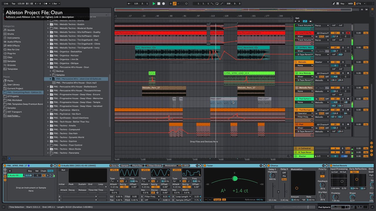 Percussive Afro House Track | Ableton 10 Project File, Template, Download available