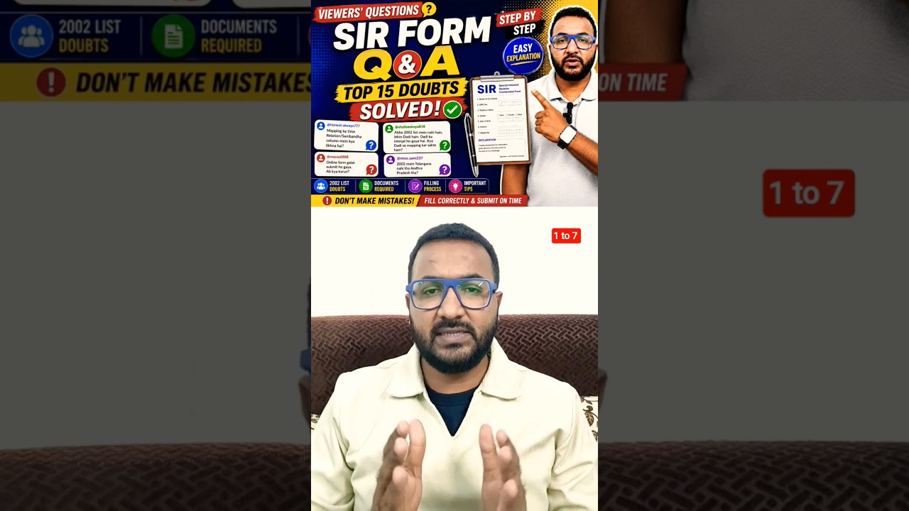 SIR Form Q&A 2026 Top 15 Doubts Solved | 2002 Mapping, Documents, Name Mismatch & Form Filling Guide
