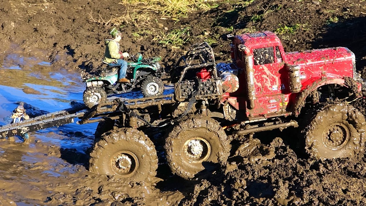 RC ADVENTURES - ATV used in Muddy Escape - 6x6 RC Truck gets Stuck