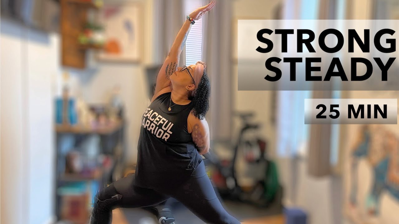 25 Min Calm & Powerful Warrior Flow | Strong Legs & Upper Body