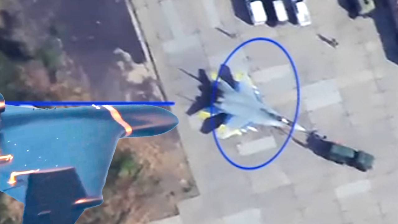 Russian Geranium-4 drone strikes on two Ukrainian MiG-29 fighter jets