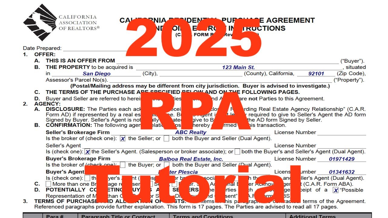2025 California Residential Purchase Agreement - No SPBB - Fast Tutorial