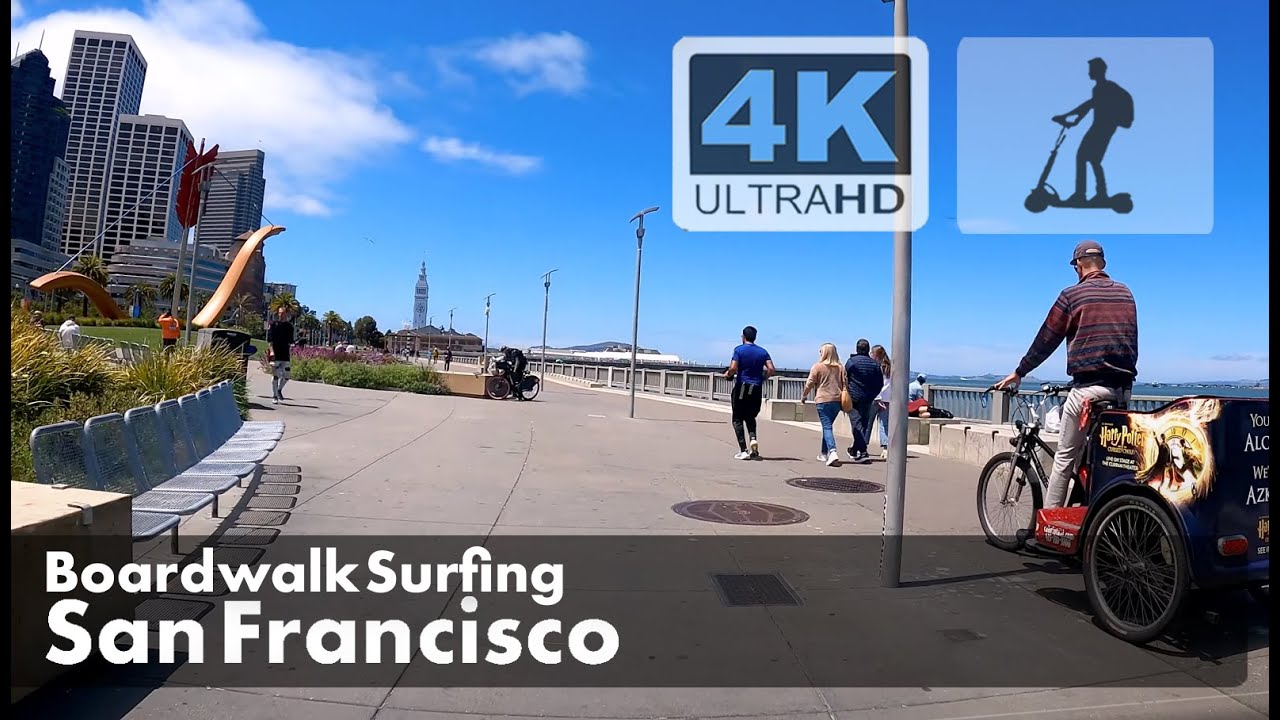 San Francisco 🇺🇸  | The Embarcadero | Boardwalk Surfing | 4K UHD Electric Scooter Tour