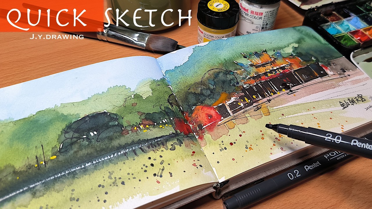 Draw Your Landscape Art with Technical Pen and Watercolor Techniques