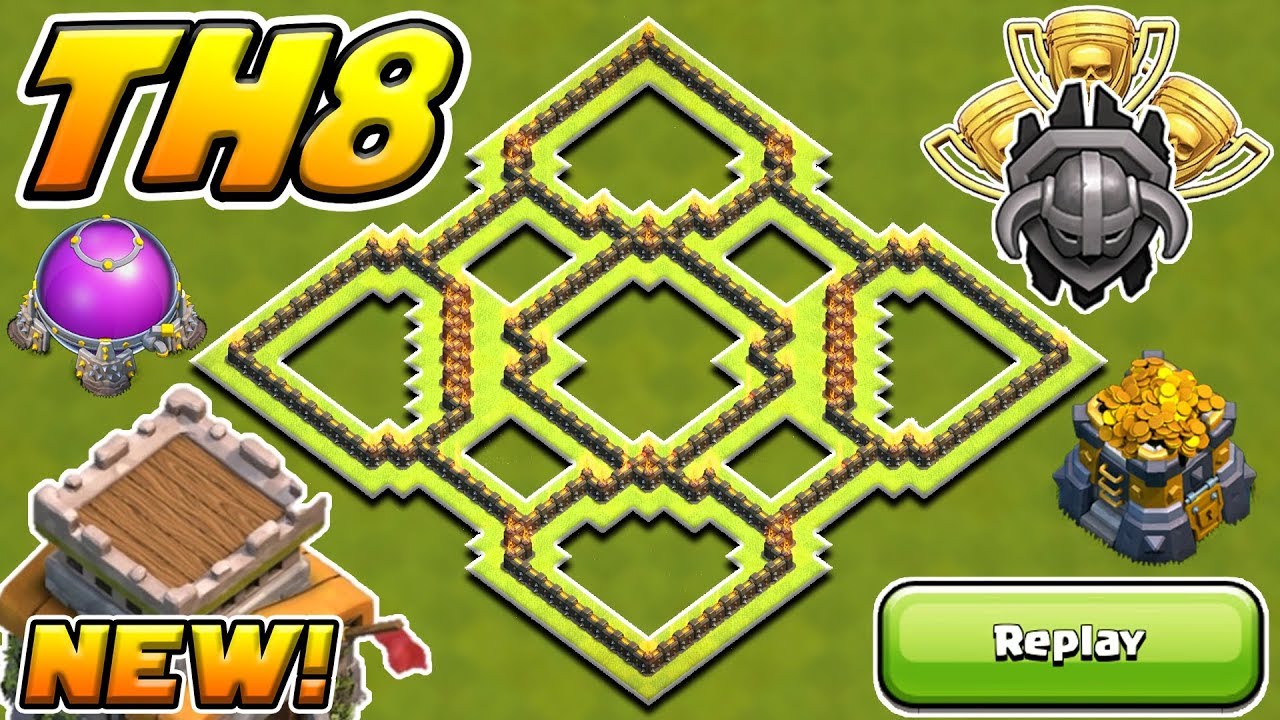Town Hall 8 (Th8) FARMING Base 2018 With REPLAYS! | COC Th8 TROPHY AND FARMING Base 2018!