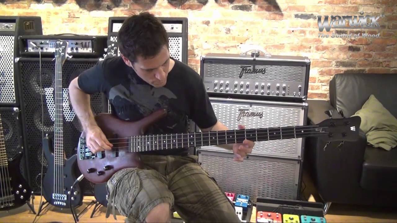 Brad Russell with his Warwick Thumb NT in the NY Custom Shop