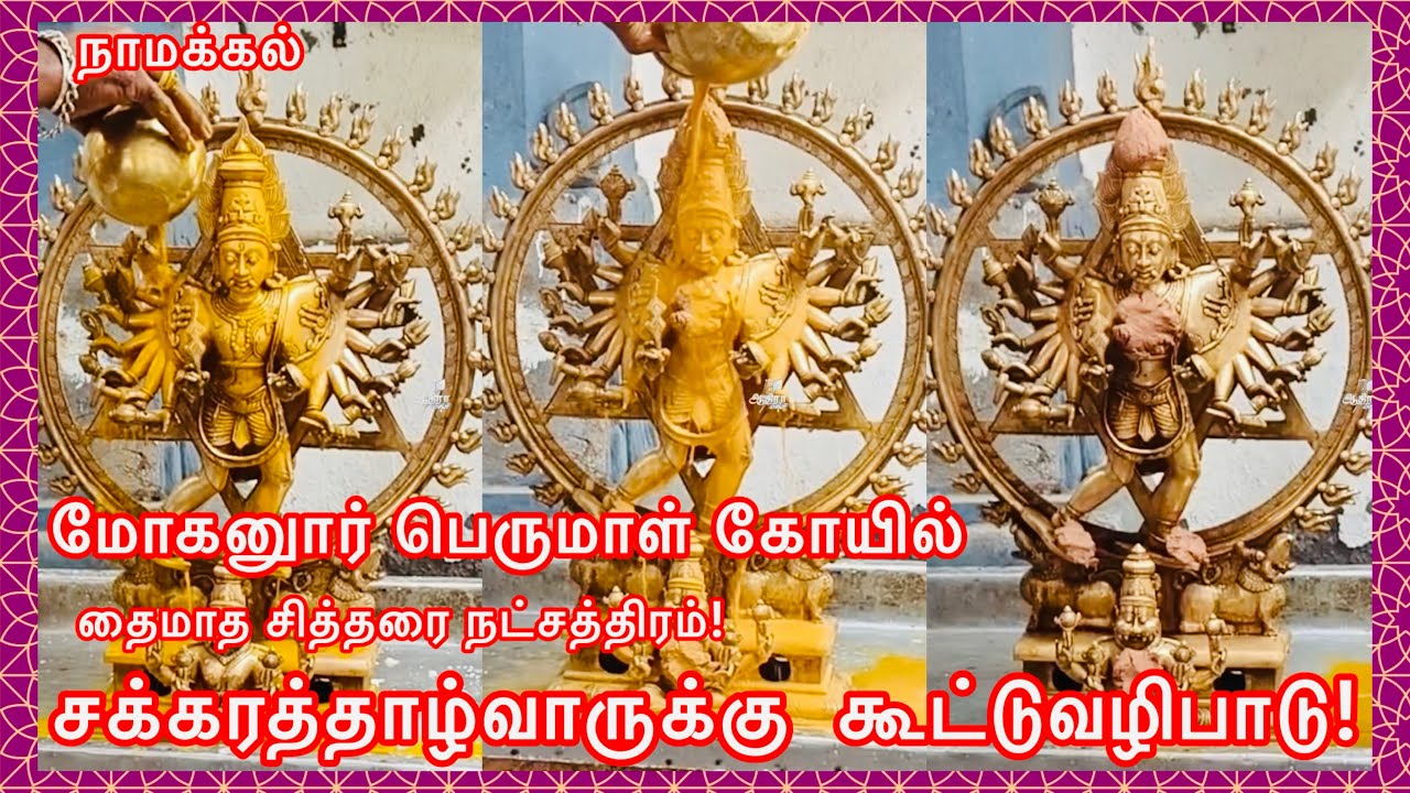 நாமக்கல் மோகனுார் பெருமாள் கோயில் தைமாத சித்தரை நட்சத்திரம்! சக்கரத்தாழ்வாருக்கு  கூட்டுவழிபாடு!
