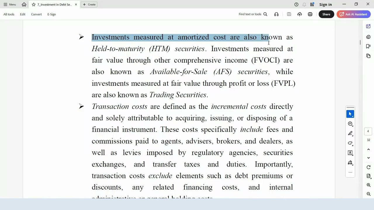 Investment in Debt Securities - Concepts