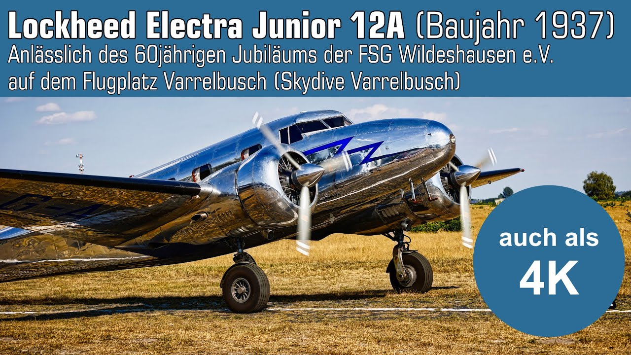 Landung und Start Lockheed Electra Junior 12A Bj  1937 - Skydive Varrelbusch