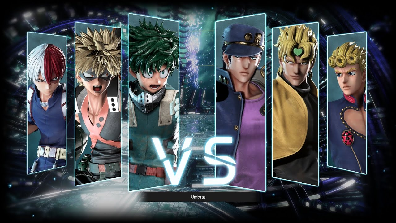 Jump Force's Fight 25 (Deku, Bakugo & Shoto vs Jotaro, Dio & Giorno)