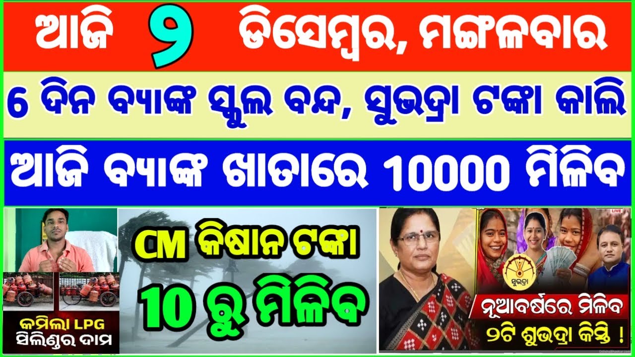 Today's breaking news odisha || Odia News | 2 December 2025 | CM Kisan |subhadra yojana online aply